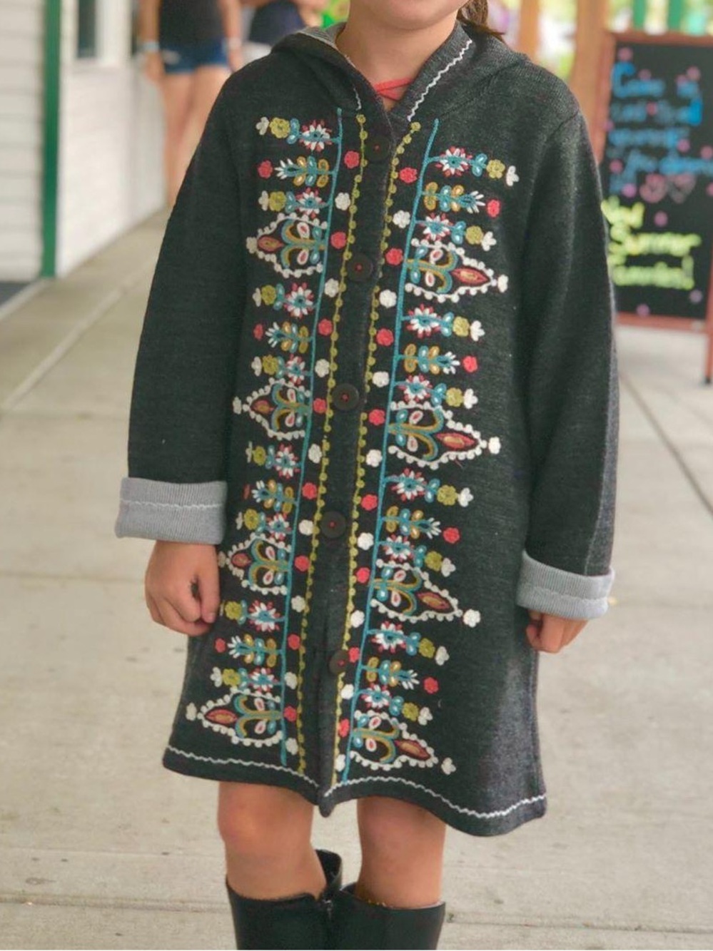 Mimi & Maggie Tapestry Embroidered Hooded Gray Sweater Coat